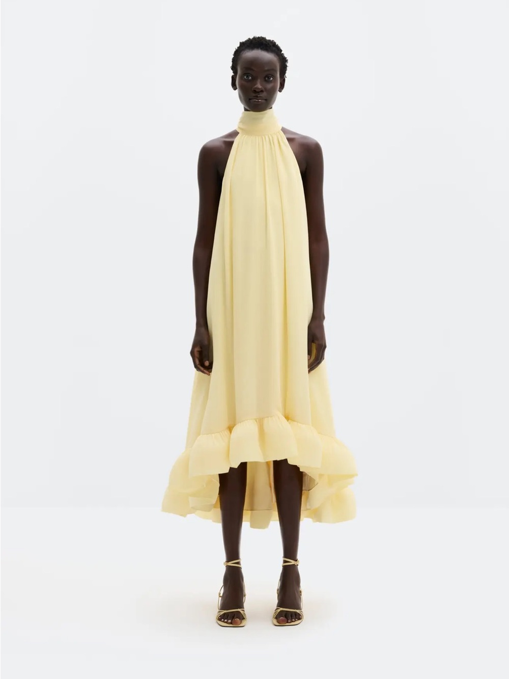 Malone Sabrina Halterneck Ruffled Midi Dress